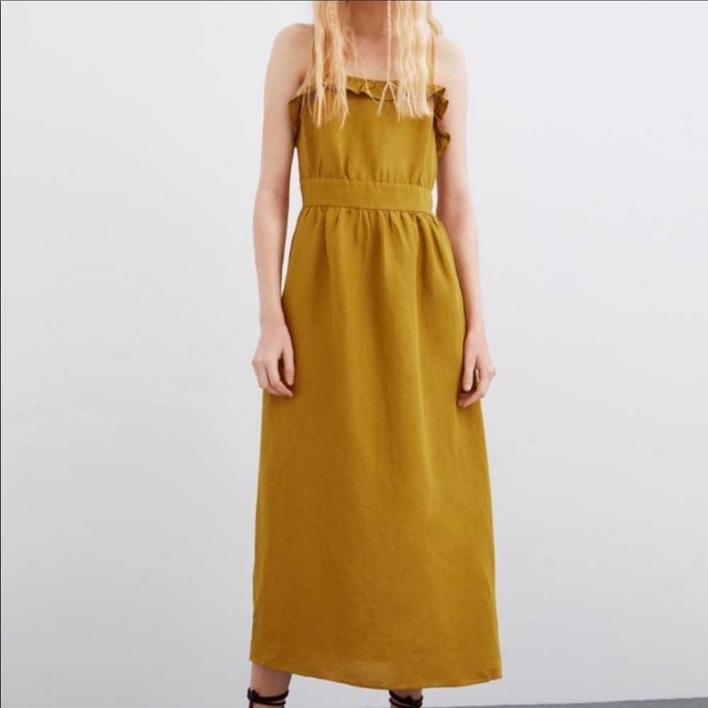 Zara rustic Ruffle Linen Maxi Dress